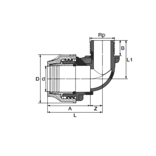 GOMITO FILETTATO MASCHIO COMPRESSIONE SERIE VERDE